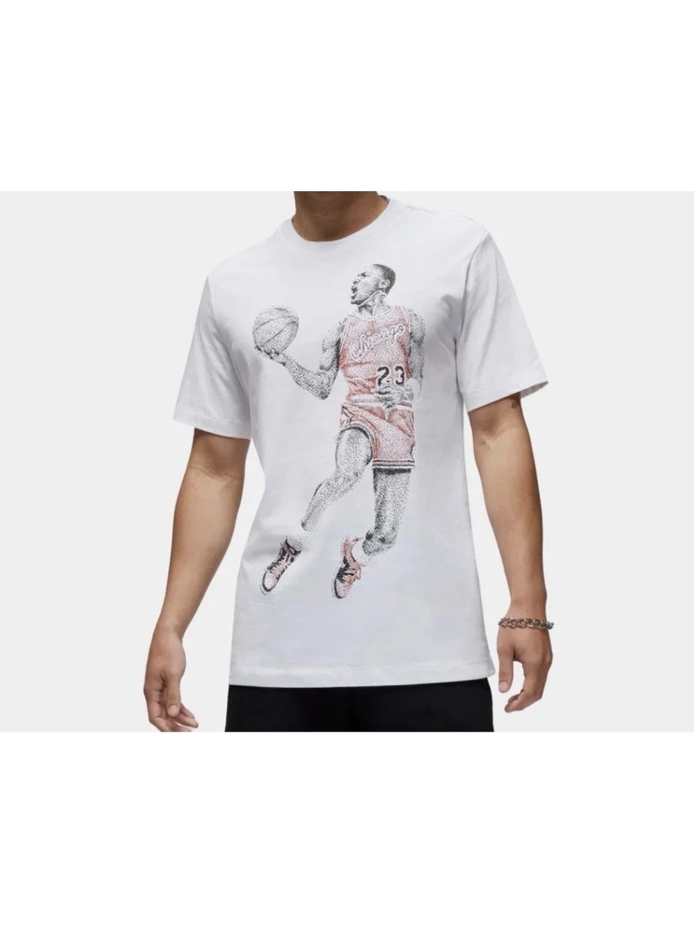 New Nike Air Jordan MJ Dot Chicago Bulls #23 Graphic T-Shirt White Mens Size L